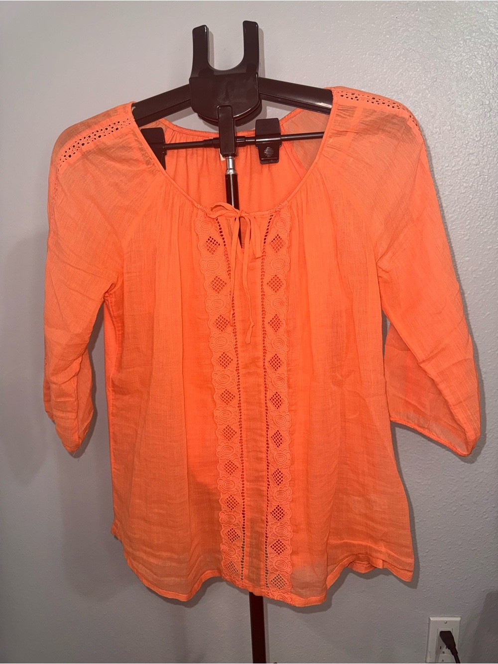 Sonoma Life + Style S Coral Orange Embroidered Peasant Blouse Boho